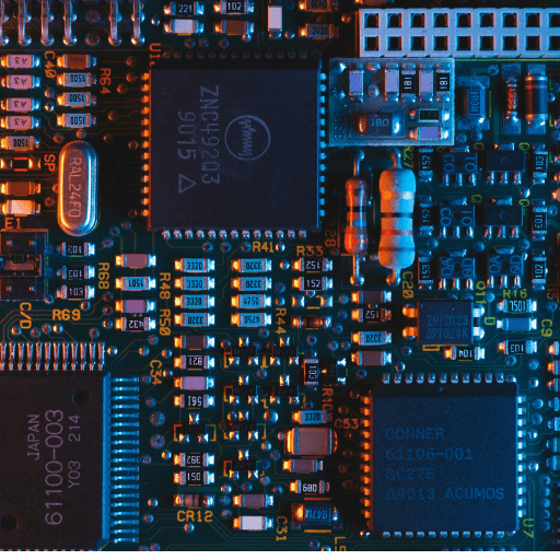 Circuit Board Close-up of illuminated electronic circuit board components