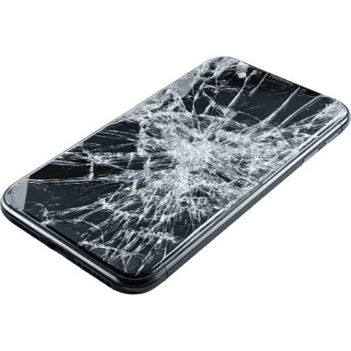 Phone Screen Smartphone with severely cracked screen on white background